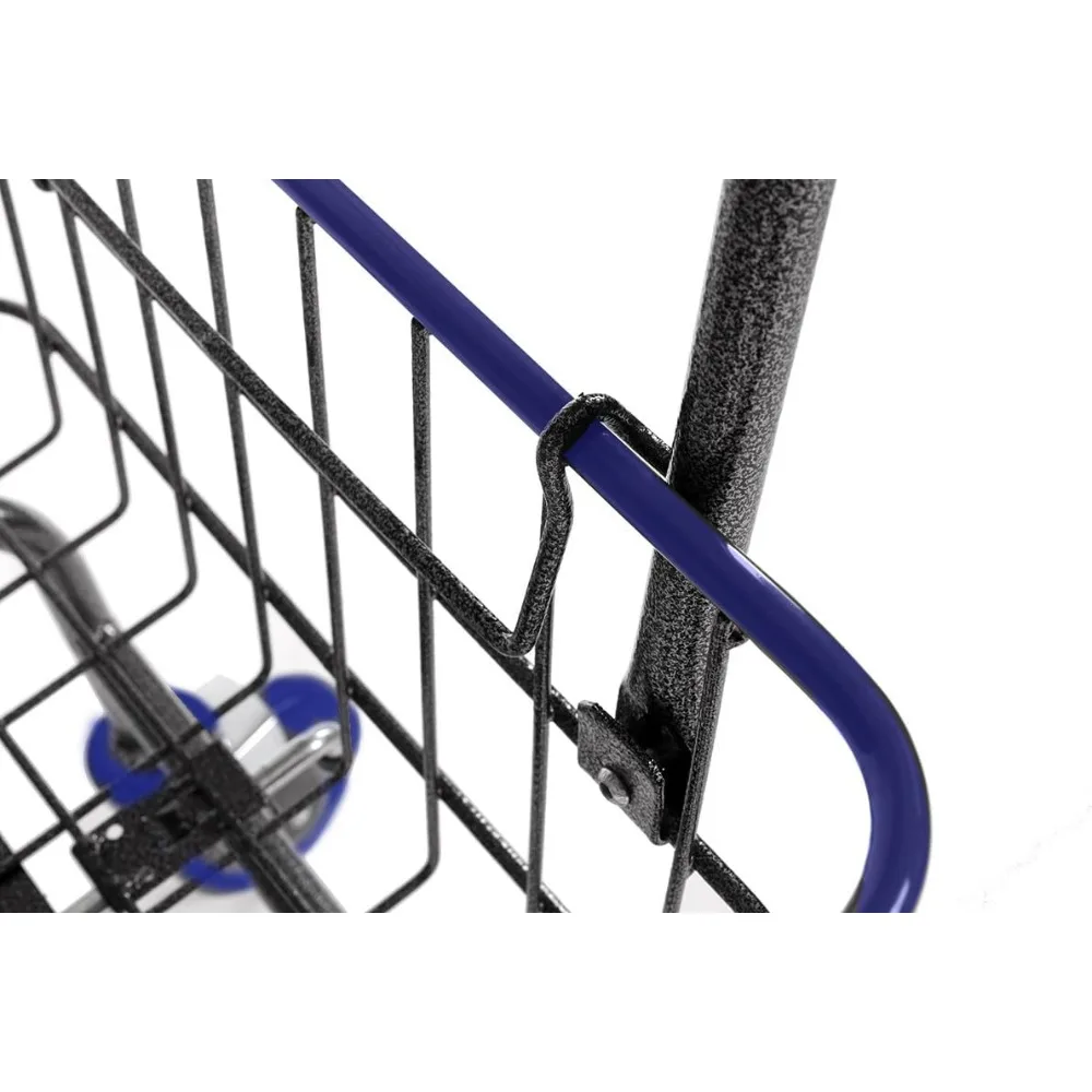 Laundry Cart with Wheels, Metal Wire Basket, Heavy Duty Utility Cart (Blue)