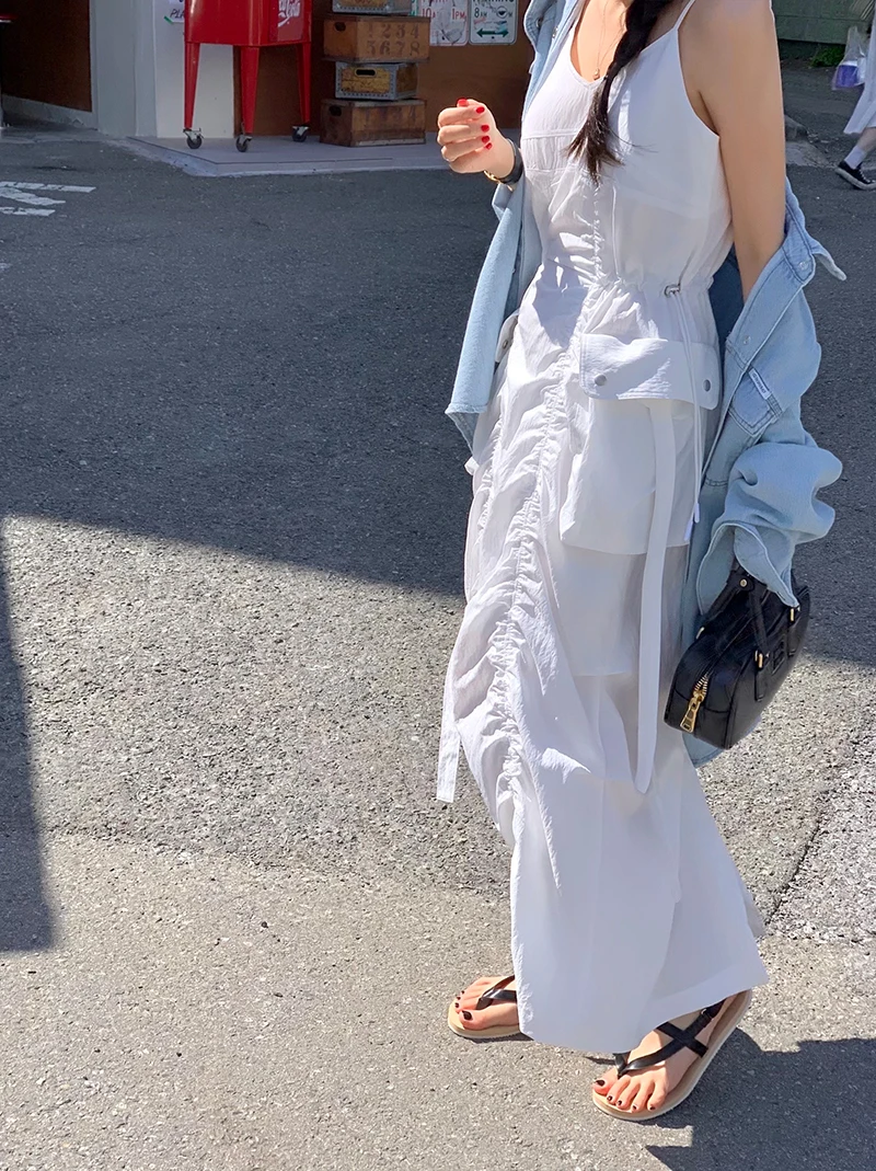 Jupe longue fendue avec ceinture pour femmes, avec cordon amincissant, Design plissé, grande taille, cordon d'épissure