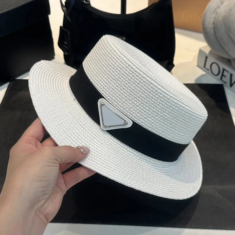 Летняя простая женская декоративная солнцезащитная соломенная шляпа с треугольным плоским верхом, солнцезащитная модная соломенная шляпа Tide