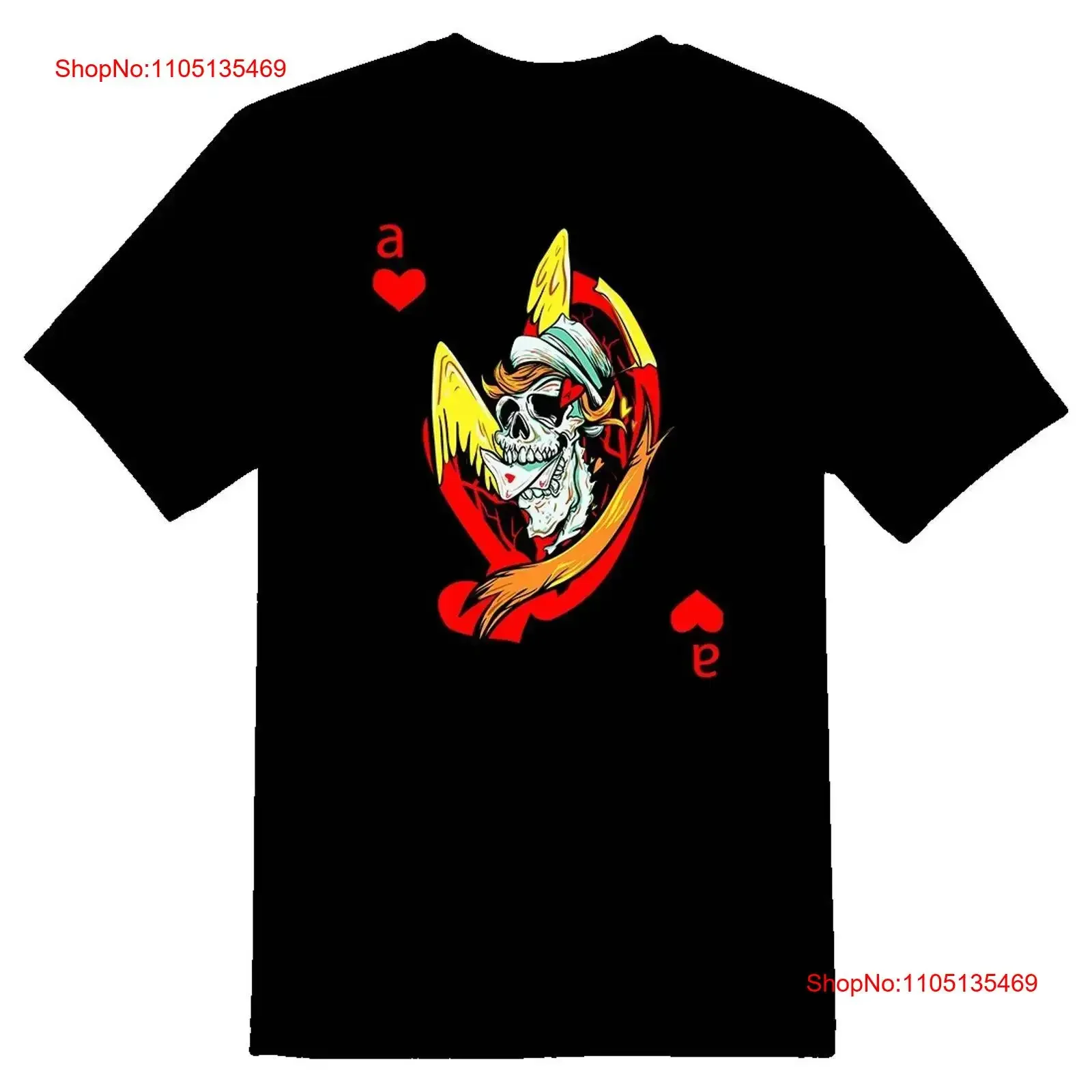 

Ace of Hearts cards Black or white tee vintage Washed Casual homme Stylish Breathable Stretched streetwear Slightly fashion