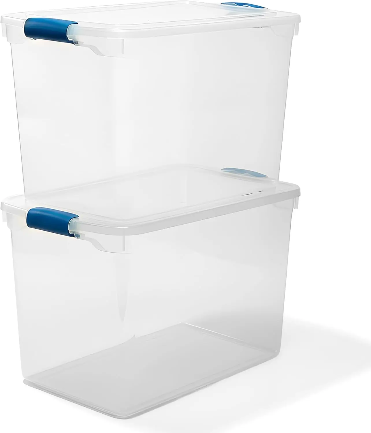 

2-Pack 112 Qt Clear Storage Bins with Blue Latching Lids, Stackable Organizers for Garage, Home & Office