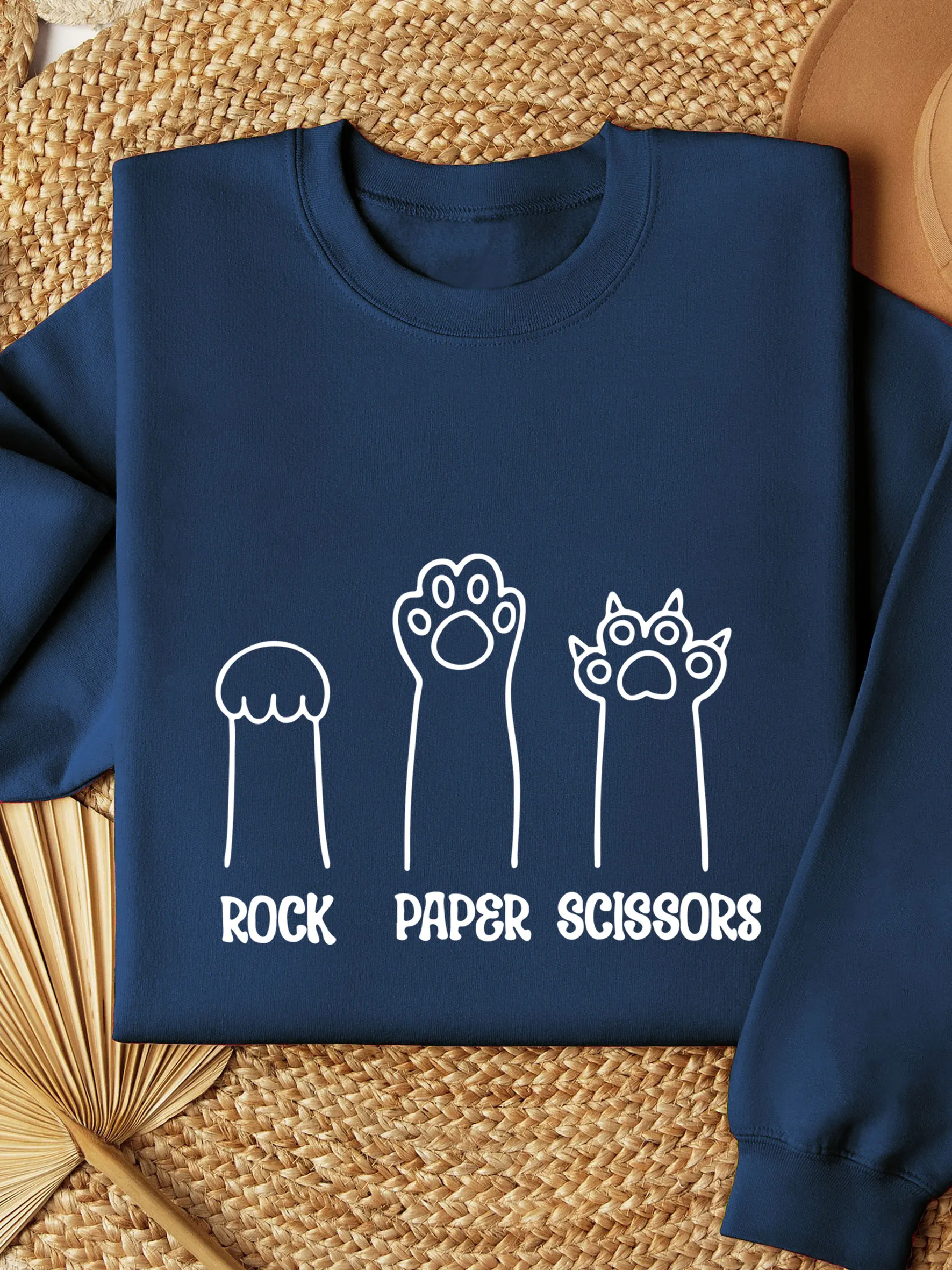 Rock Paper Scissors Sweatshirt Cat Mom Thermal Lined Sweatshirt Funny Cat Paw Sweatshirt Cat Lover Gift