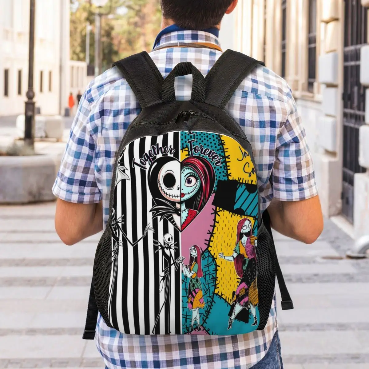 مخصص جاك Skellington حقيبة السفر النساء الرجال مدرسة الكمبيوتر الكتب المعيشة الهيكل العظمي كلية الطالب Daypack أكياس