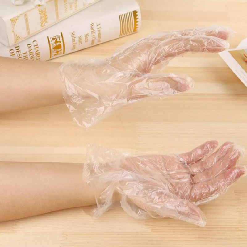 One Bag New Disposable Transparent PE Gloves Food Grade Sanitary Gloves One Colorful Bag With 90-100 PCS S1414