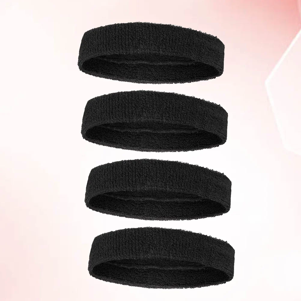 

4 Pcs Cotton Headbands Sweat Absorbing Sports Headbands Moisture Wicking Athletic Cloth Hair Bands for Women Men (Black)