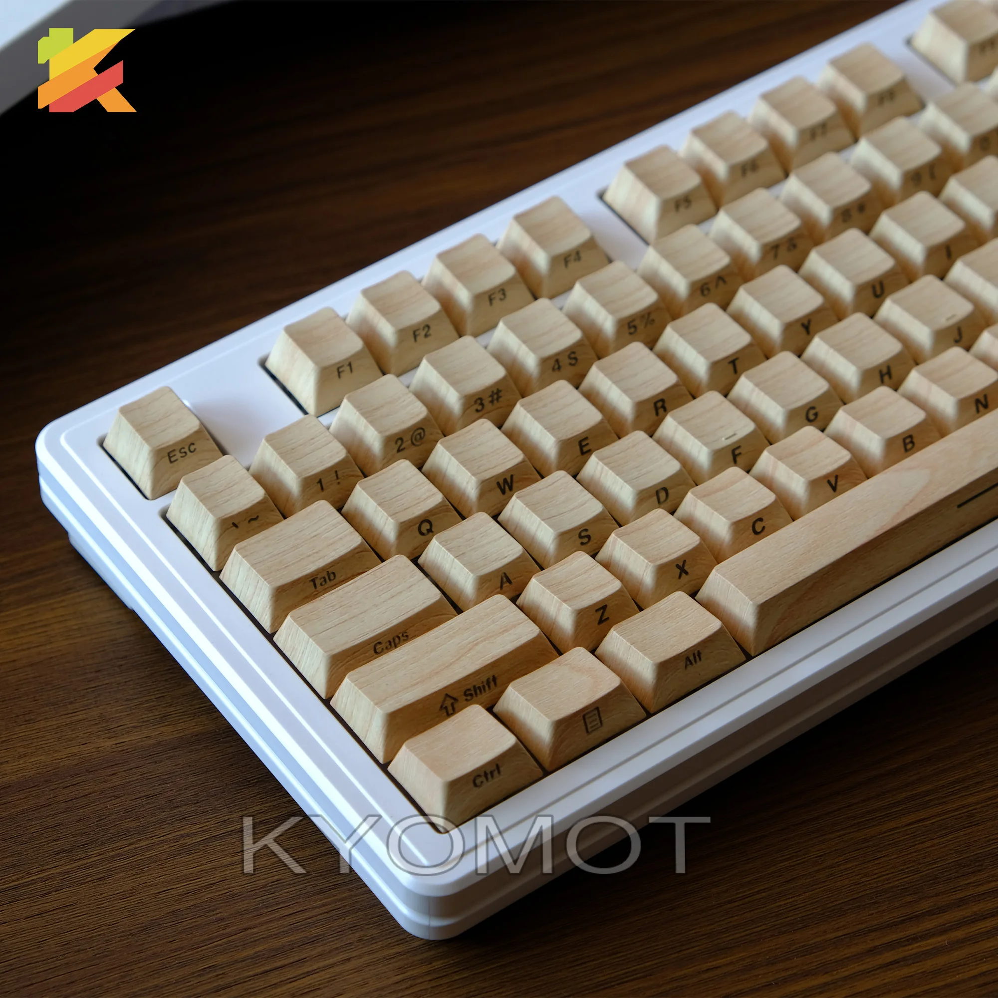 

135 Keys/Set White Oak Theme PBT Double Shot Keycaps Side Print Shine Through Cherry Profile Keycaps for Mechanical Keyboard Cap