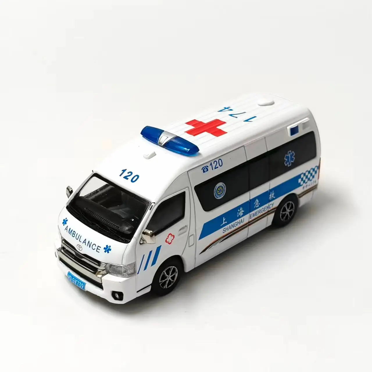 Diecast 1:64 Scale Toyota Sea Lion H200 Shanghai Ambulance Alloy Car Model Collectible Toy Gift Souvenir Display Ornament