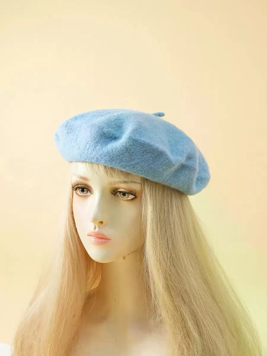 1pc Ladies' Solid Color Knit Elegant Beret With Smooth Surface, Japanese Style, Suitable For Daily Wear And Shopping Vintage Casual