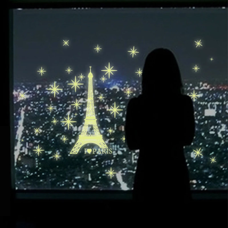 Luminous Paris Tower Stickers for Home Decorations Living Room Bedroom Window Wall Fluorescent Stars Glow in the Dark Night Sky