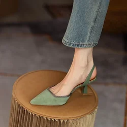 Heels Women Summer Solid Colors Pointed Medium Heels Fashion Elegant Luxury Casual Shoes Party Sandals Pumps Talon Zapatos