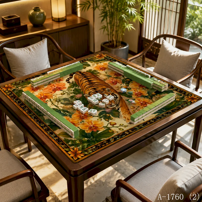 VIKAMA Tiger Animal Pattern Mahjong Table Mat Anti slip Shock Absorbent Silent Game Table Mat Entertainment Card Home Decoration