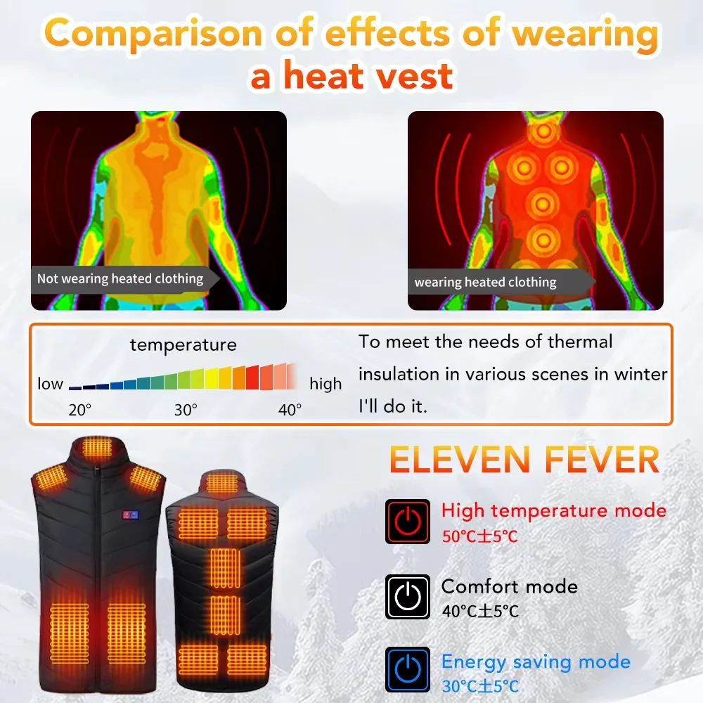 Men USB Infrared 11 Areas Heating Vest Jacket Men Women USB Electric Heating Jacket Sleeveless Waistcoat Thermal Warm Clothes
