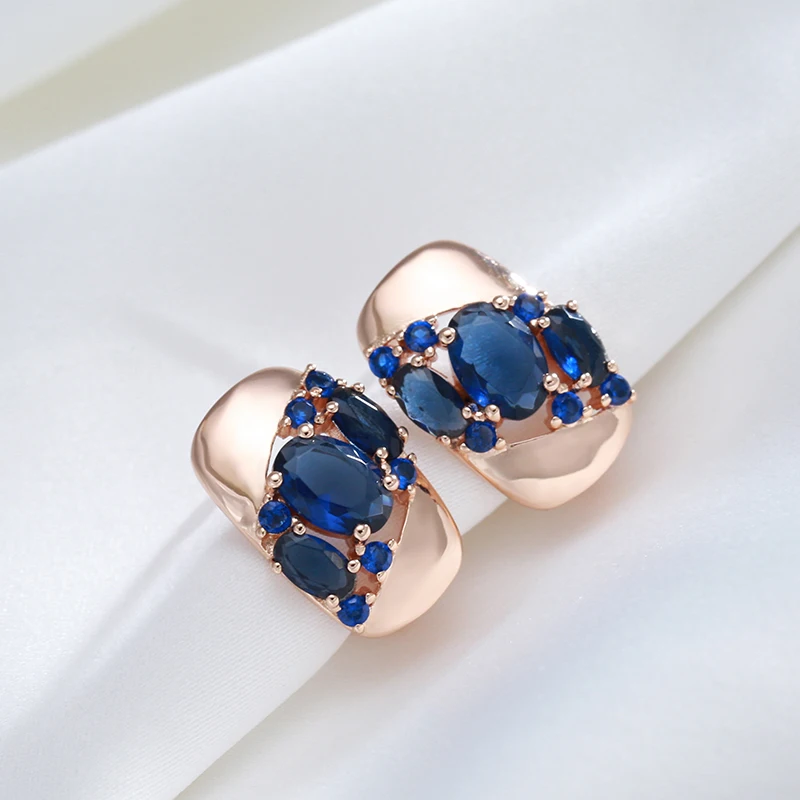 Kinel New Blue Natural Zircon Drop Earrings for Women 585 Rose Gold Color Vintage Ethnic Bride Wedding Jewelry Party Accessories