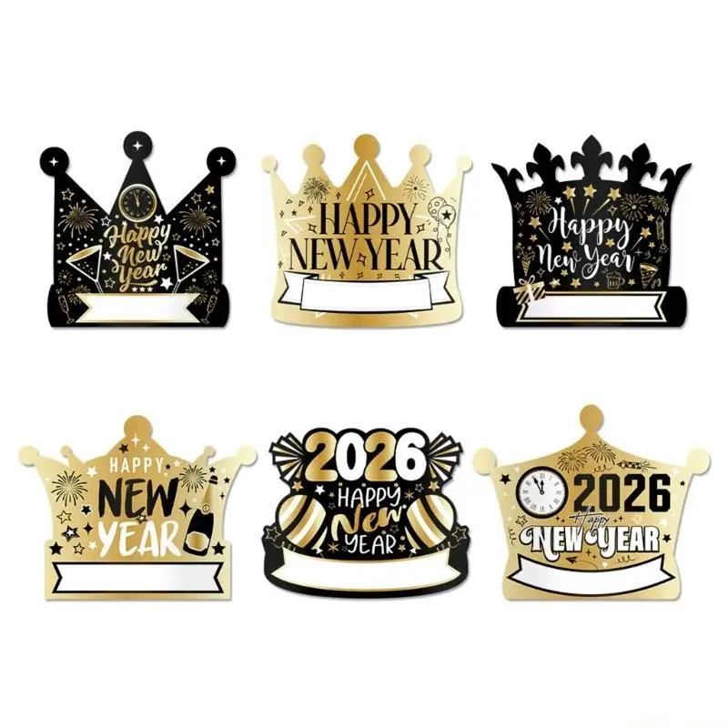 31BF 1 Set Multi Design 2026 New Year Paper Hats Creative Party Headwear Kids Adults