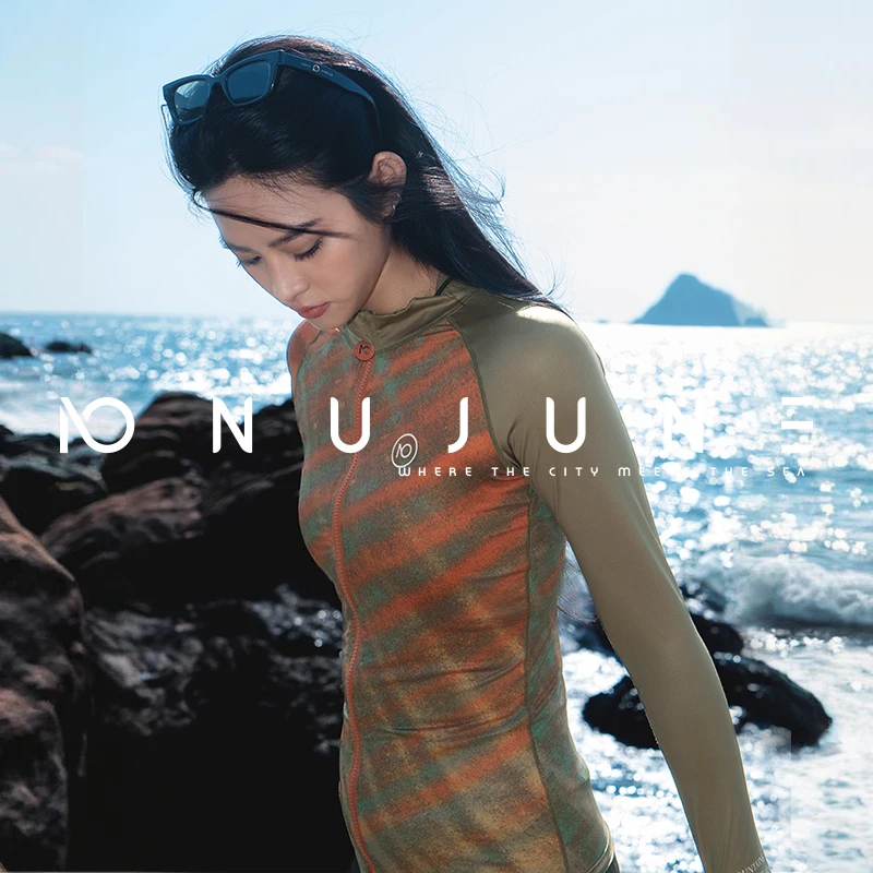 

Nu-June Women Surf Suit 2 Pieces Set Rashguard Swimming Zipper Long Long Sleeves Surfing Shirts and Pants UV Protection Wetsuits
