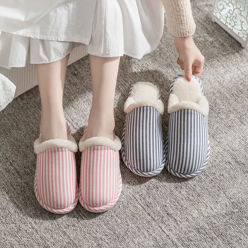 Cotton Slippers Women Shoes Home Warm Antiskid Shoe Men Slippers Velvet Winter Personalized Deodorization