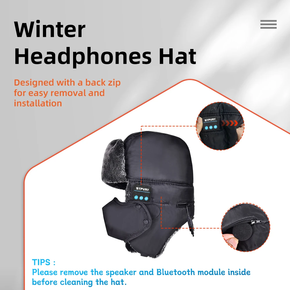 Winter Trapper Hat for Men Women Warm with Bluetooth Wirelesss Headphones, hats music bluetooth Beanie with Ear Flaps Face Cover