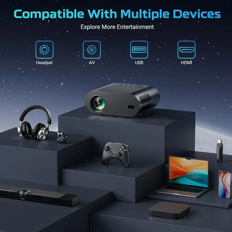 DITONG  4K Projector Android with Dual WiFi 6 and Bluetooth Auto Keystone Auto Focus Home Theatre HD Native 1080P projector