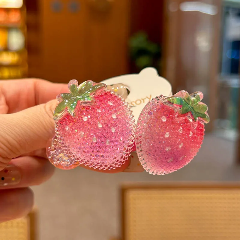 愛らしい子供用チェリーヘアタイ、大きなシュガーダイヤモンド、ストロベリー、スイカの編み込みゴムバンド（女の子用）