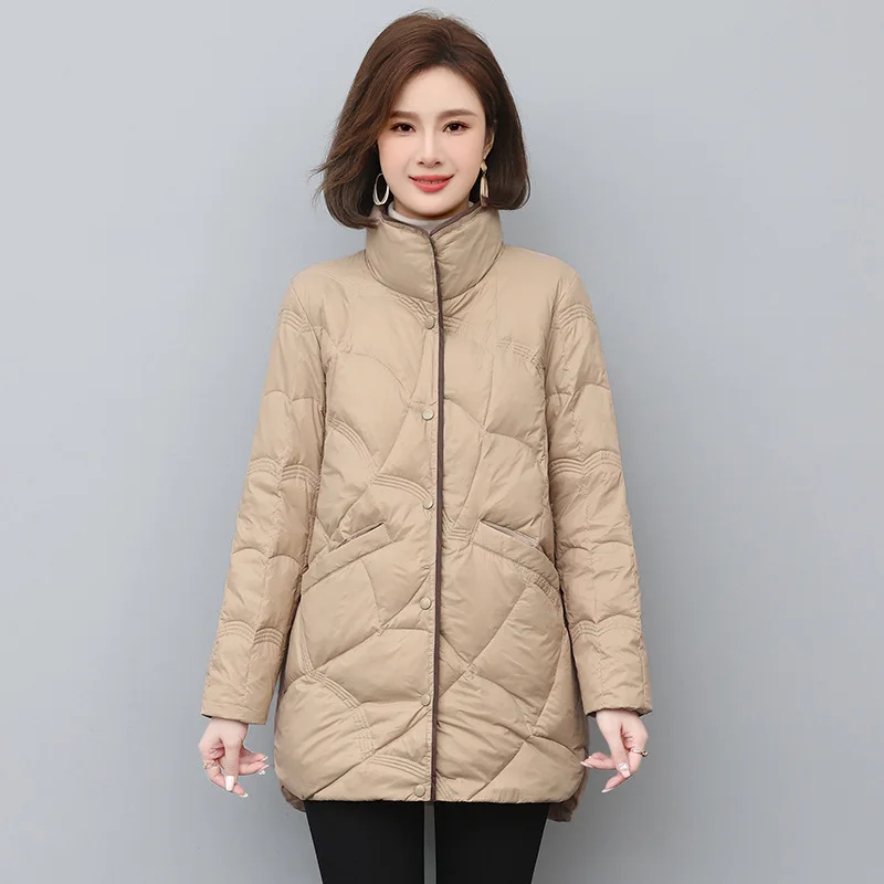 Autumn Winter Thickened Warm Coat 90% White Duck Down Korean Style Commuting Down Jacket Women Casual Auspicious Cloud Pattern