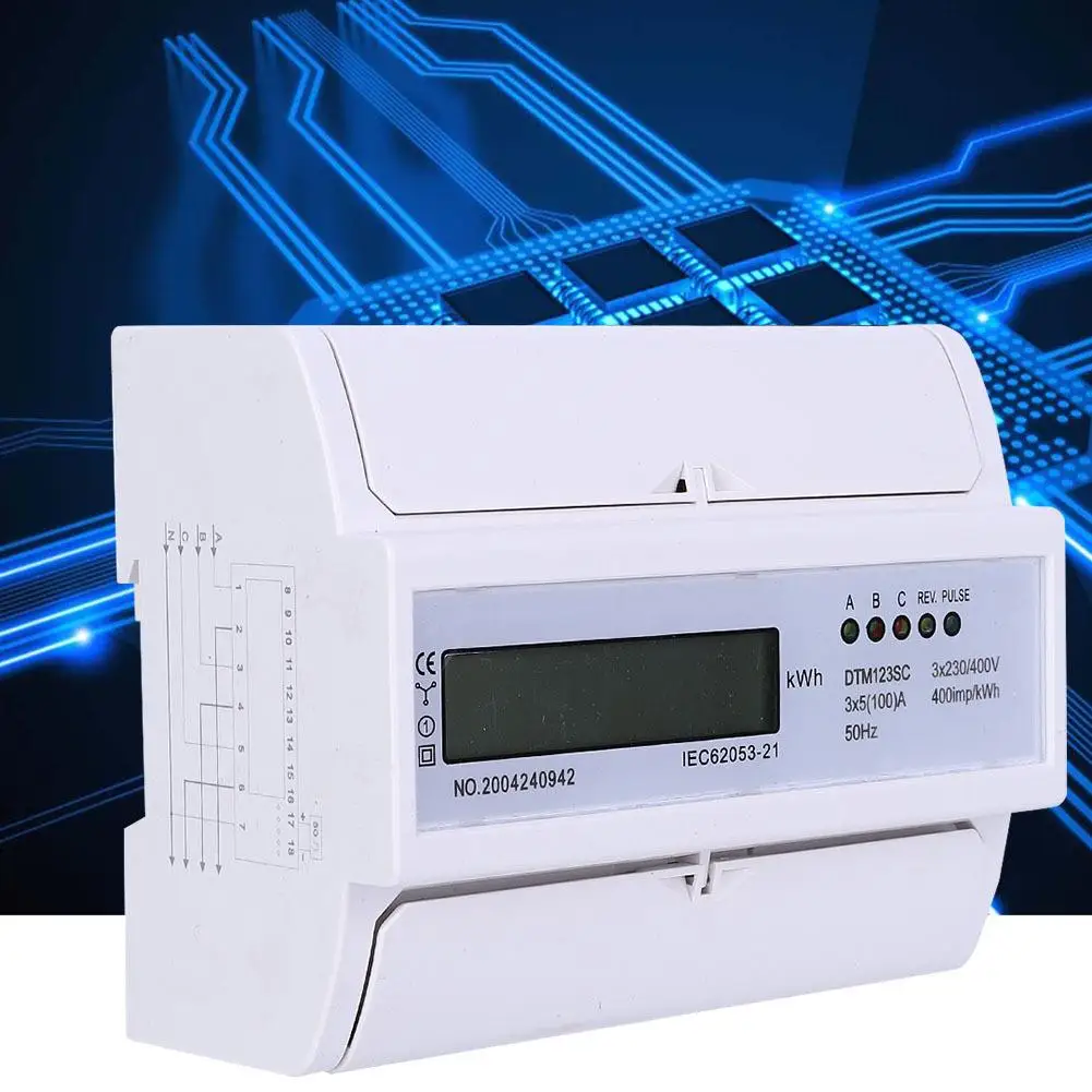 3 Phase Digital Electric Power Meter AC 230/400V 5-100A Energy Saver LCD Display kWh Meter