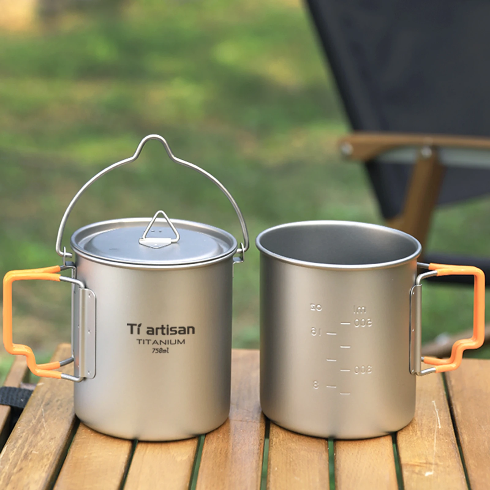 Tiartisan Outdoor Camping Pure Titanium Mug with Collapsible Silicone Handle Ultralight Portable Tea Cup Coffee Mug