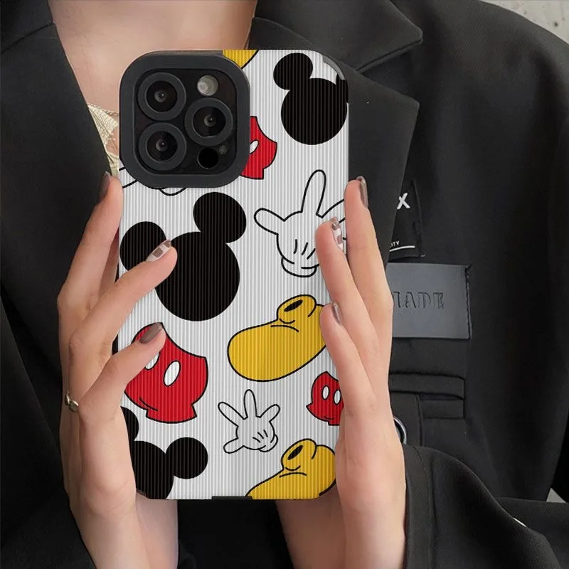 Disney Cartoon Funny Mickey Mouse Leather Shockproof Phone Case For iPhone X XR 13 12 11 14 15 Pro Max Lens Protect Cute Case