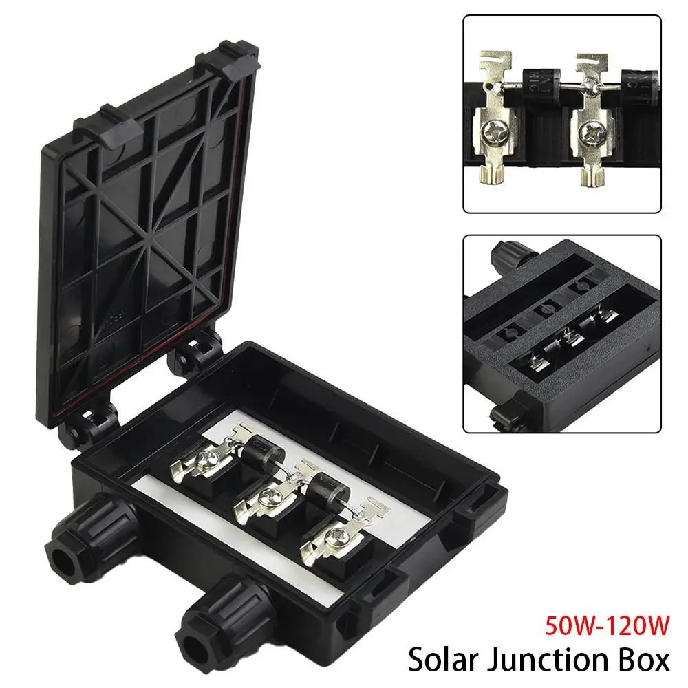 1Pcs 50W-120W 6A Solar Junction Box Electrical Testing Tool Black PV Module Box for 6.5A Solar Panel IP65 Waterproof