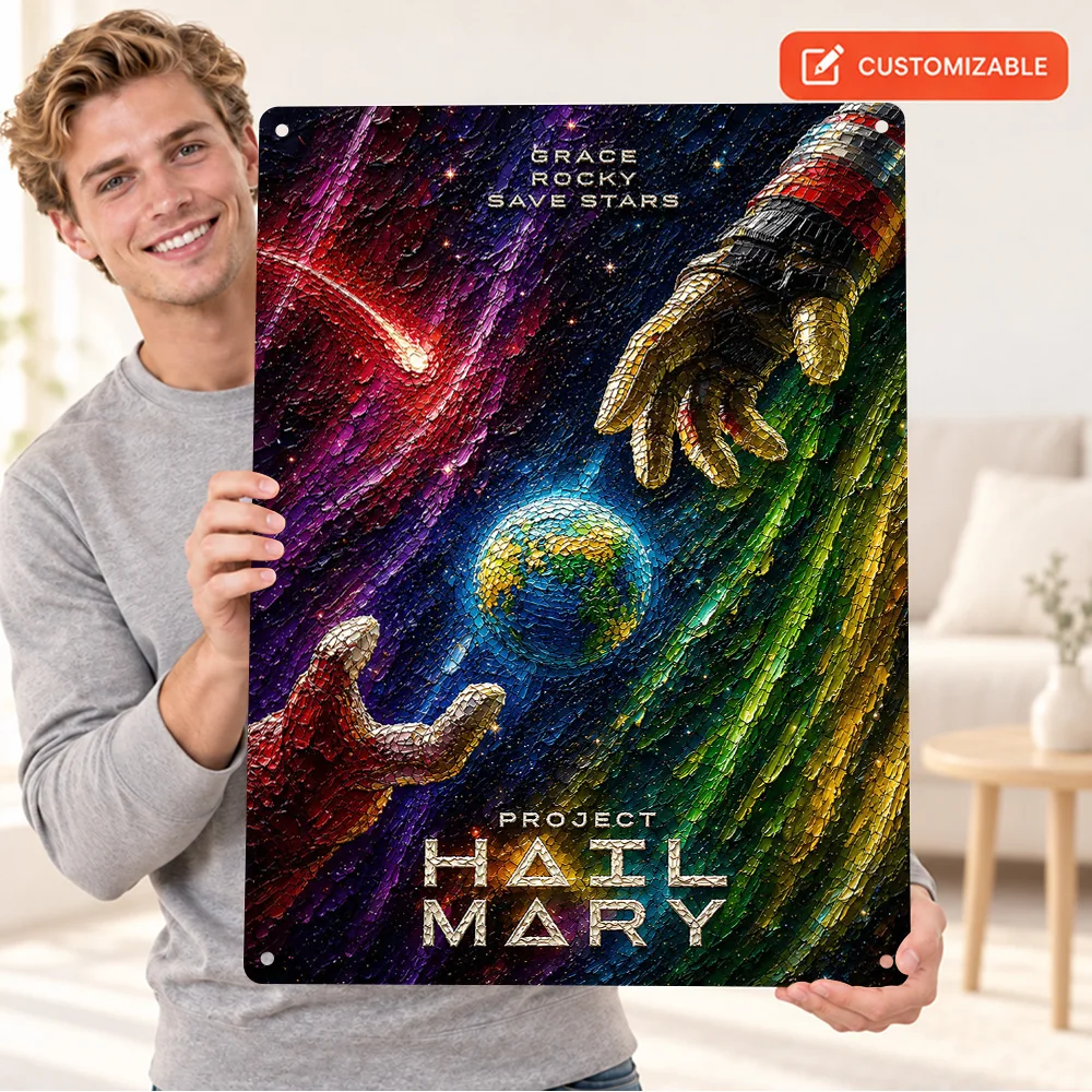 Project Hail Mary Hands And Planet Printed Poster Personalized Aluminum Metal Sign Illustrated Wall Art For Entertainment Room