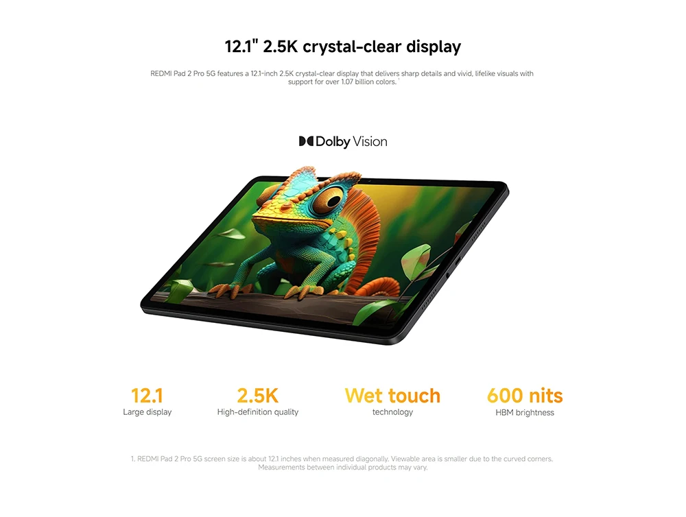 Global Version Xiaomi Redmi Pad 2 Pro 5G 12000mAh Battery 12.1" 2.5K Crystal-Clear Display 8GB 256GB Flexible 5G Connectivity 5G+eSIM Xiaomi HyperOS