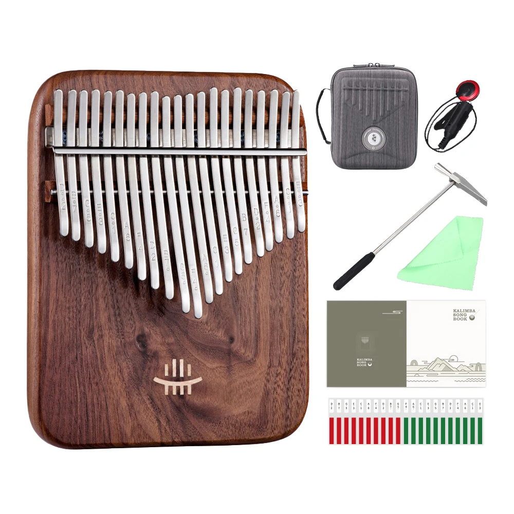 Hluru Professional 21 Keys Black Walnut Board Kalimba 17 Key Thumb Piano Finger Piano with Case Mbira