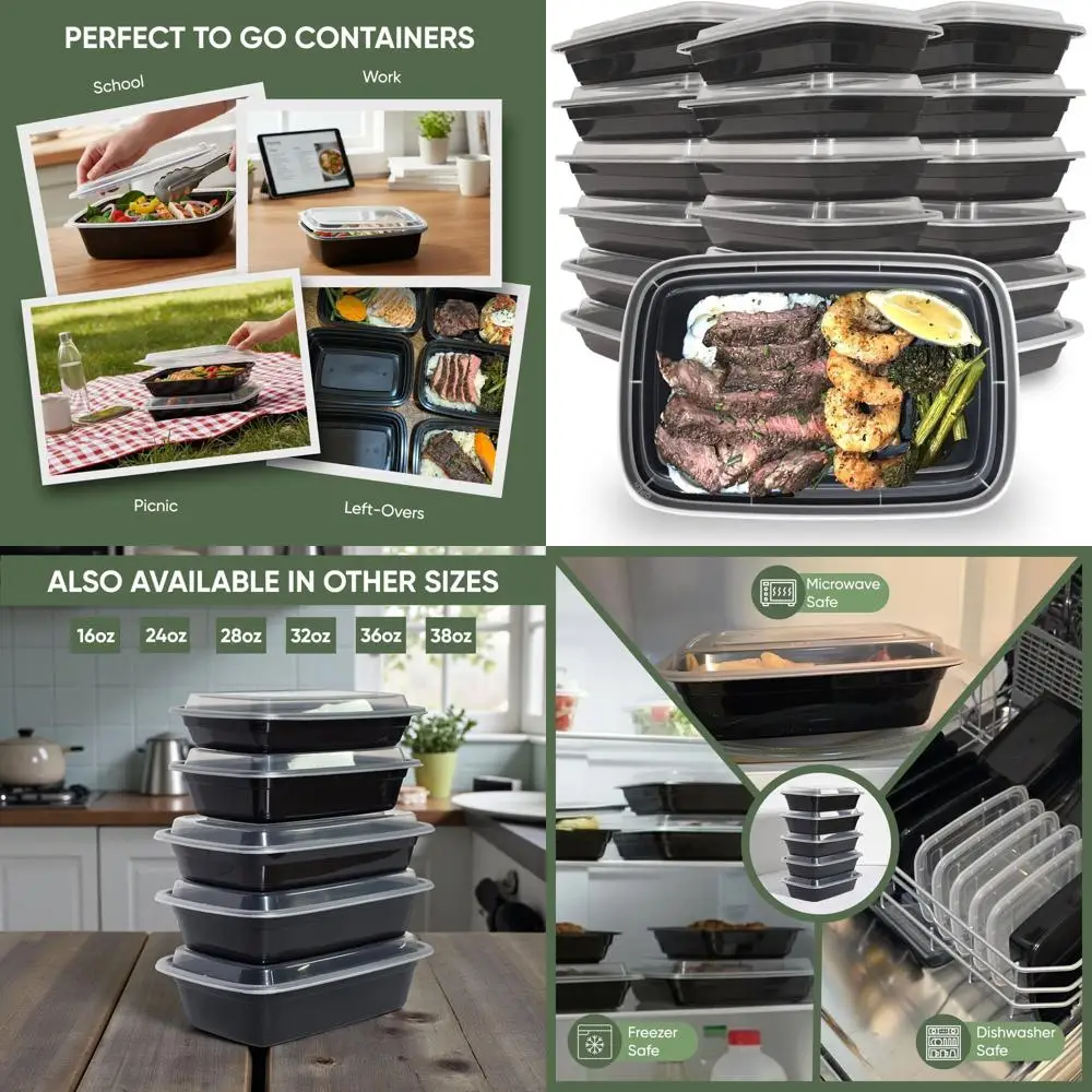 

Многоразовые контейнеры для еды, 150 штук, герметичные, складные, подходят для микроволновки и посудомоечной машины, прозрачные пластиковые бенто-боксы для продуктов.