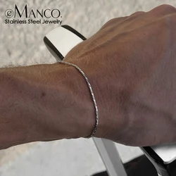 eManco 1.3MM Hammered Wire Chain White Gold  Bracelet Simple Men's No Color Loss Waterproof Hand Jewelry