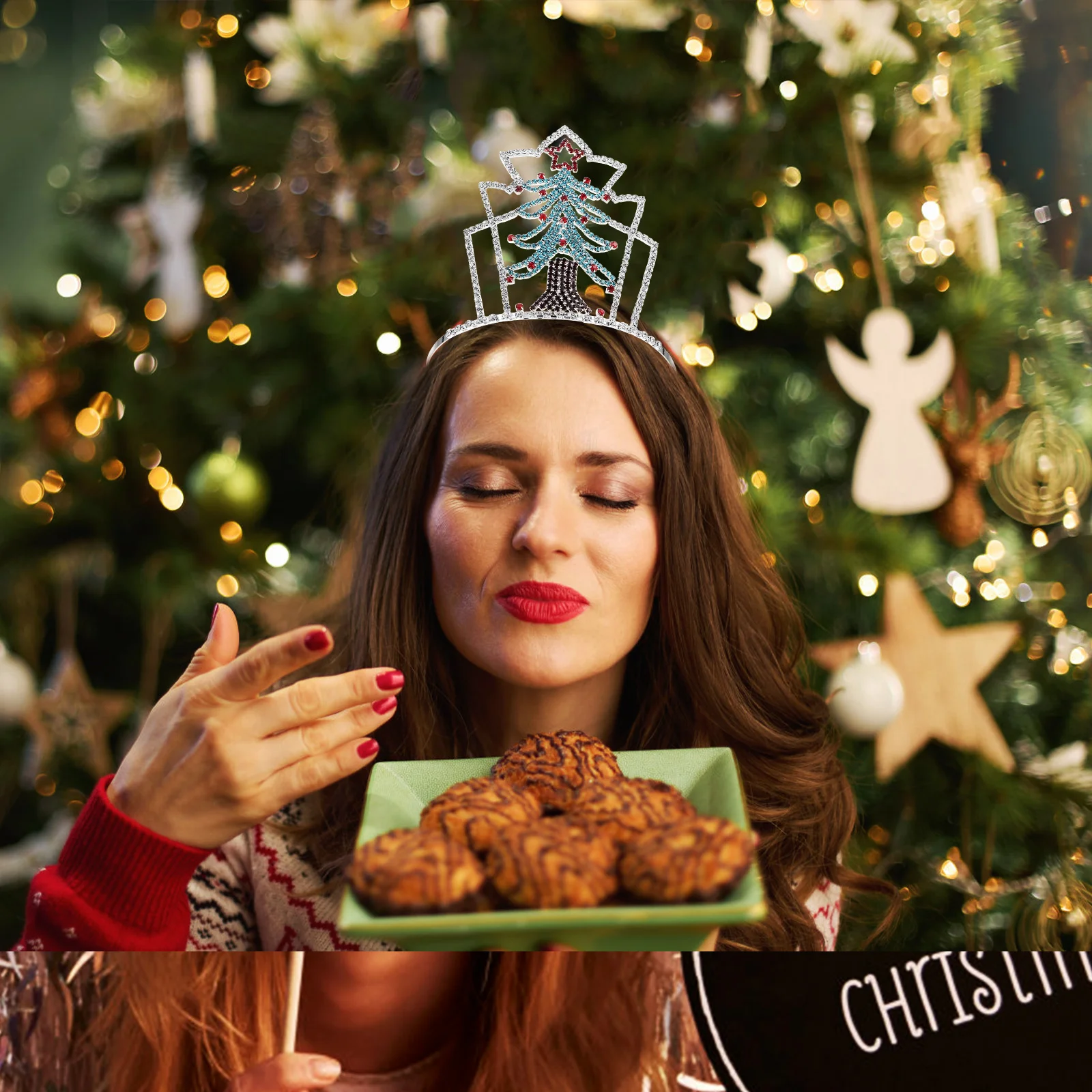 

Christmas Tree Hair Accessories Rhinestone Headband For Xmas Kids Adults Lightweight Non-Fading Eye-Catching Party Costume Fun
