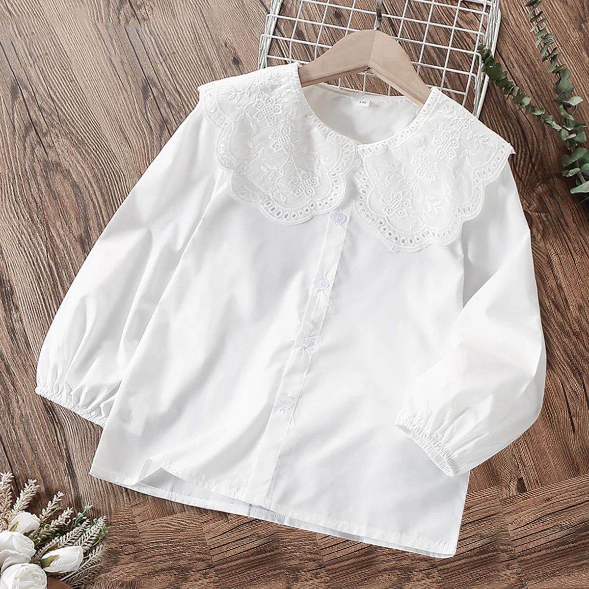 Girls Ruffled Shirt Kids White Clothes Teenagers Preppy Blouse Fashion Infant Tops School Uniforms Shirts Long-Sleeve Clothing