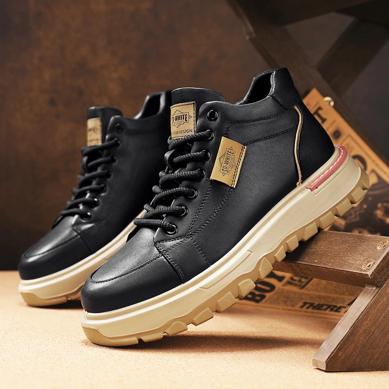 Men's Boots High Top Boots Mens Skateboard Shoes Anti Slip Man Sneakers Thick Bottom Lace Up Ankle Boots for Men Walking Shoes - Image 2