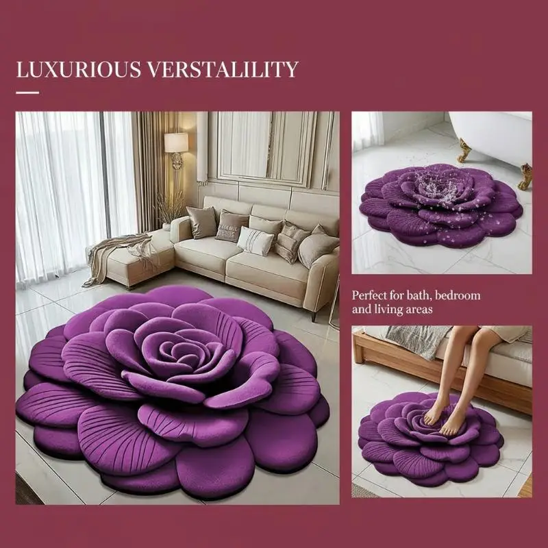 Hot New Flower Carpet Special-shaped Soft Peony Floor Mat Durable 40x40cm Non-slip Absorbent Bathroom Floor Mat