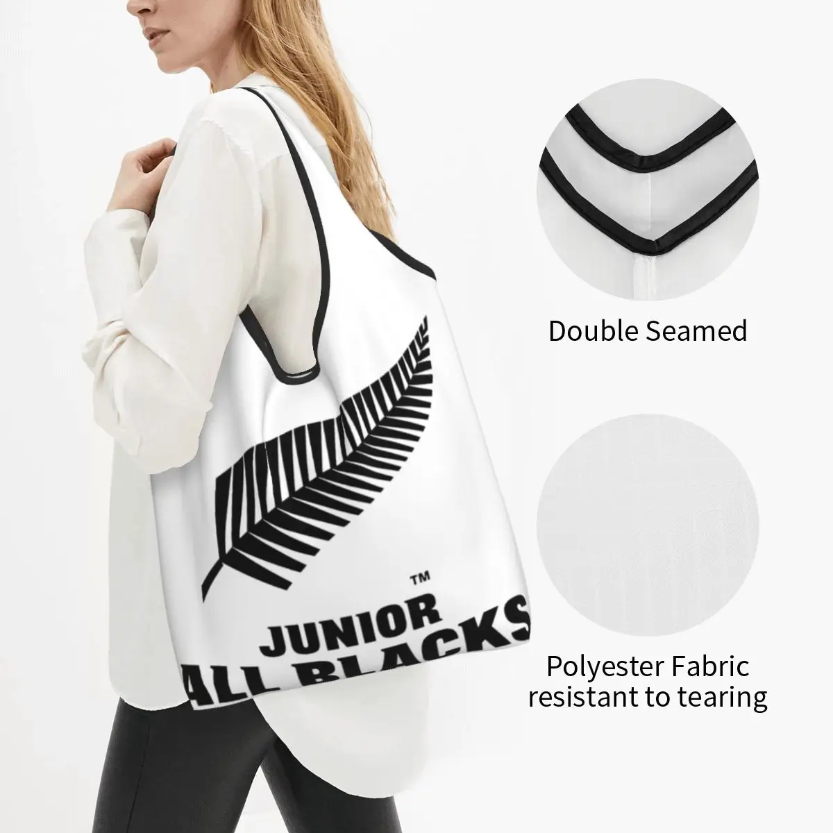 All Blacks Rugby Hat Autumn Winter Portable Tote Shopping Bags Foldable Shopper Bag Groceries Handbag Shoulder Bag