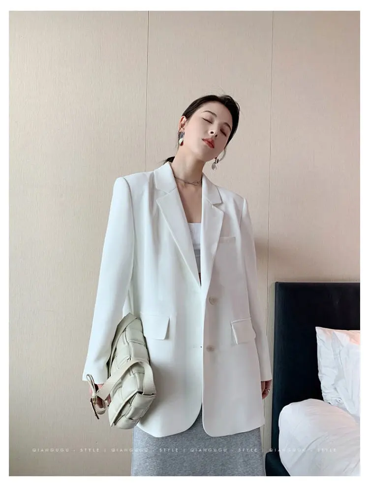 Koreaanse populaire kleding oude geldstijl vrouw zwarte blazer dame jas kleding oversized zakelijke revers lange mouw trendy los