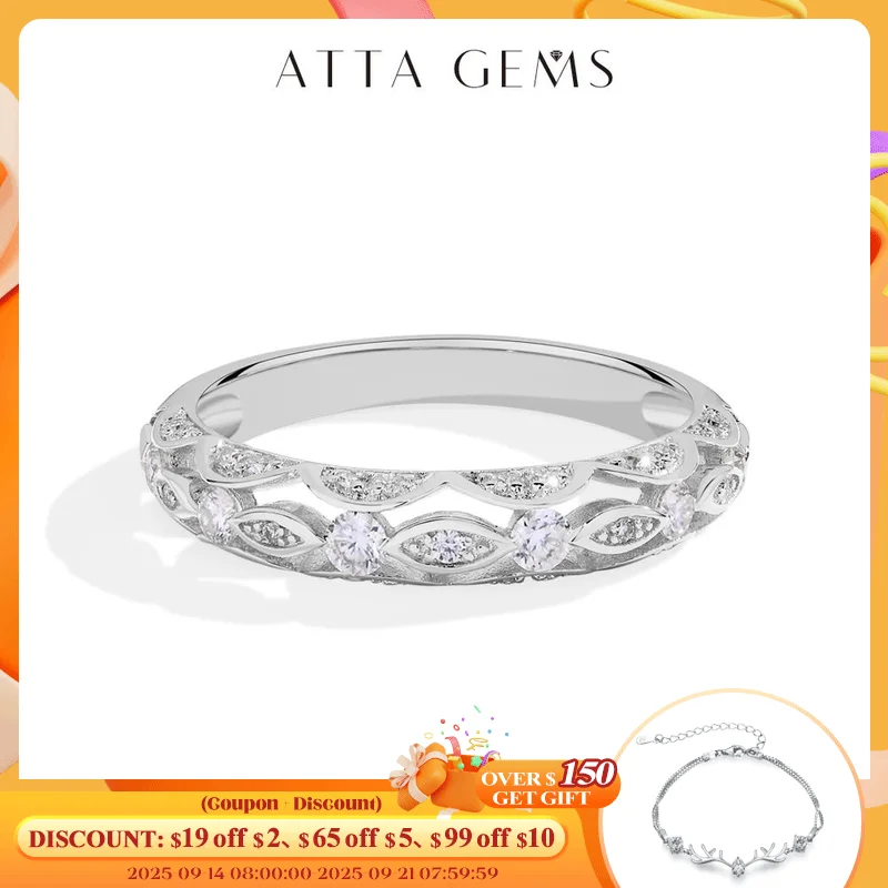 

ATTAGEMS Vintage Moissanite Diamond Ring for Women Full D VVS1 Color Hollow Band S925 Sterling Silver Stackable Wedding Gift New