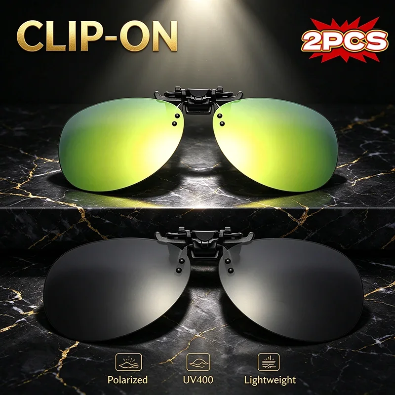 Sun Glasses 2PCS UV400 Sunglass UV400 Oversized Polarized Clip On Eyewear for Men Women Delicate Outdoor Sports Holiday Flip Up