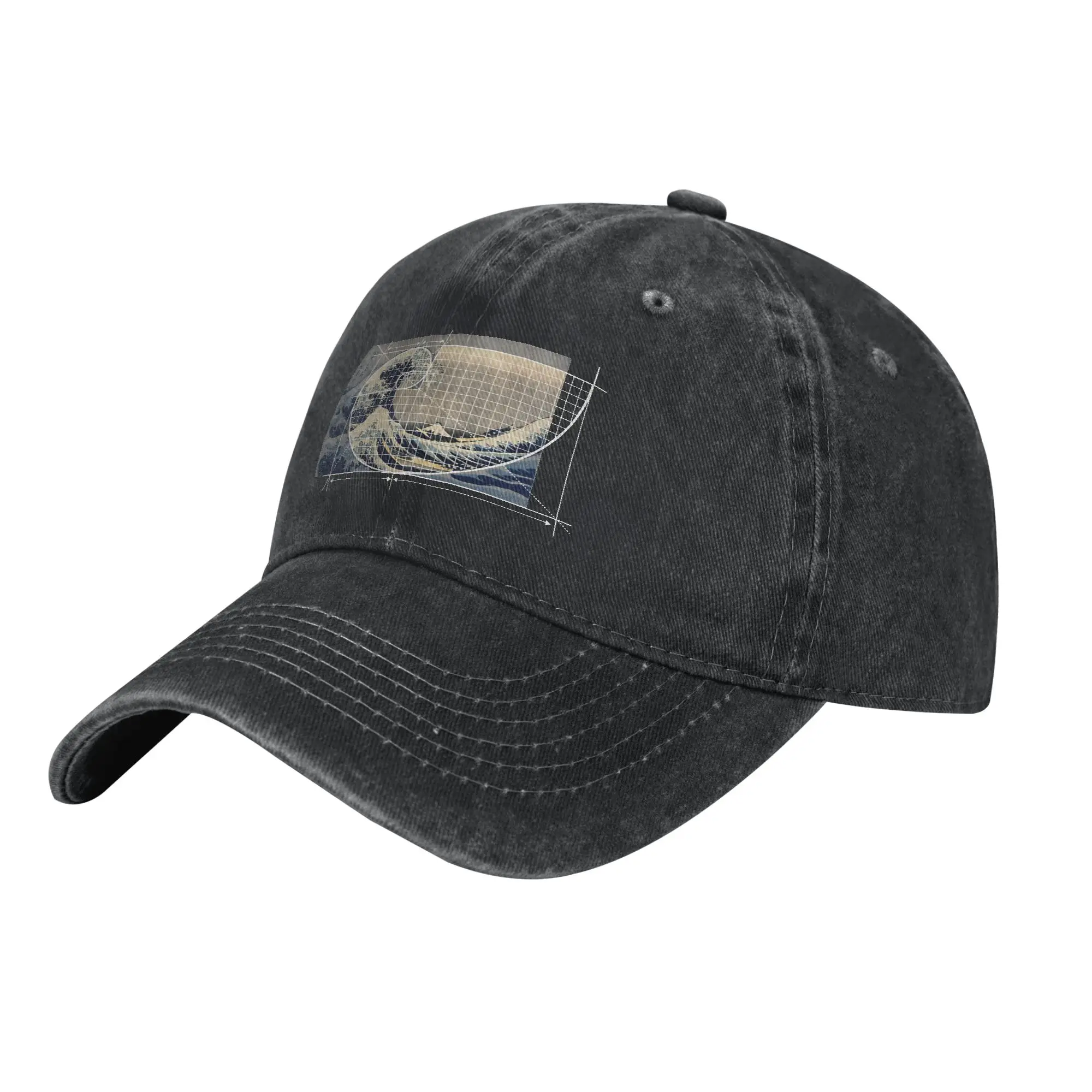 Vintage Hokusai Meets Fibonacci Golden Ratio Baseball Caps Unisex Distressed Denim Sun Cap Geek Math Outdoor Golf Soft Hats Cap