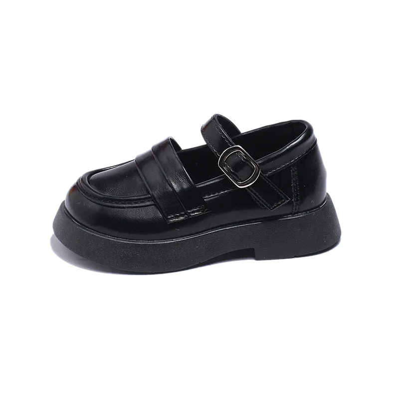 Zapatos planos de cuero Pu suave para niñas, calzado negro Biege, estilo conciso, lazo de gancho, 23-35, moda, flexible, Mary Janes, otoño