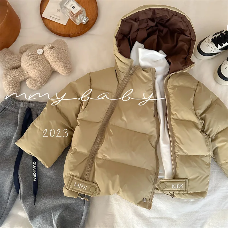 

2024 winter new girls solid color personality baby hooded coat top