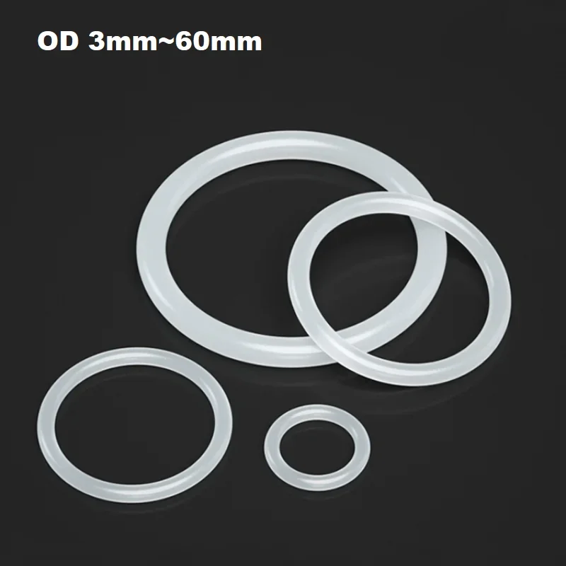 White Silicon Ring Silicone/VMQ O Ring 1mm/2mm/3mm Thickness OD 3~60mm Rubber O Ring Seal Gasket