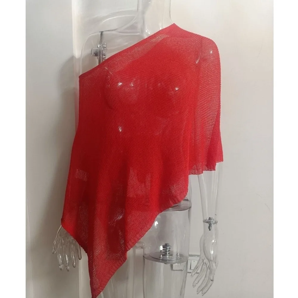

New Off Shoulder Women Knit Cover-up Irregular Triangle Hem Cardigan Pullover Loose Beach Tops Gift