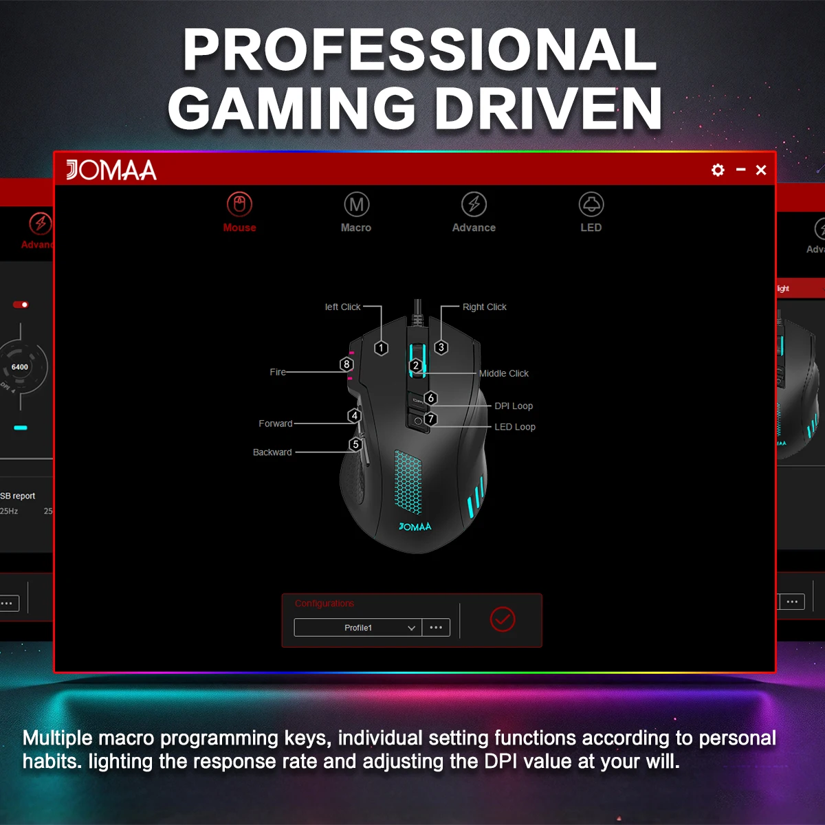 Ergonomic Wired Game Mouse with RGB Backlit&12800DPI Adjustable, 8 Buttons Programmable Wired Mouse for Window 7/8/10/XP-Black