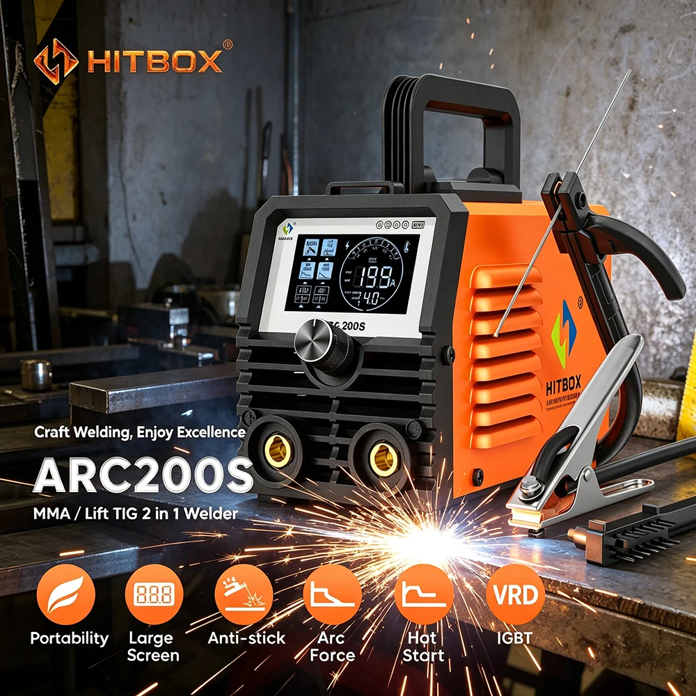 HITBOX ARC200S Ultra-MIni Stick Welder 110V 2 in 1 ARC/MMA Lift TIG Portable Inverter Welding Machine LED Display Hot Start Anti-stick Arc Force Electric Soldering Equipment for Beginners Work Protable Home Welders
