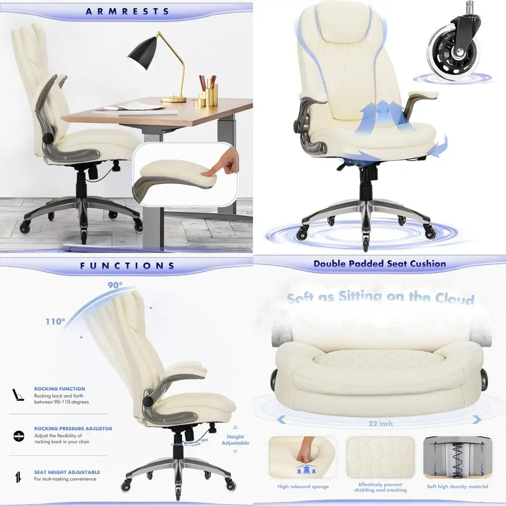 

Эргономичное офисное кресло с высокой спинкой, поворотное, с мягкими подлокотниками и утолщенным комфортным сиденьем