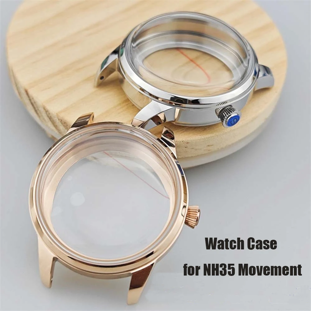 Stainless Steel Watch Case Cover For NH35 Movement Sliver/Rose Gold Shell Modification Replacement Part Watch Accessory